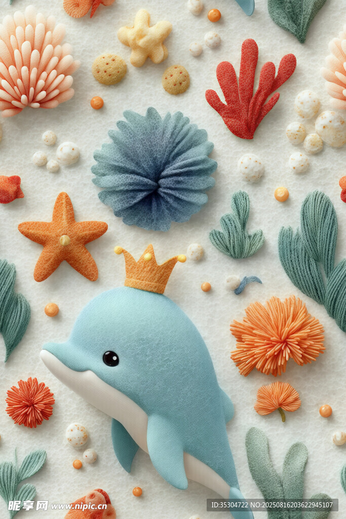 海底 世界的可愛海豚與珊瑚 