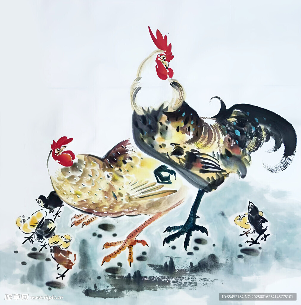 雙雞覓食圖