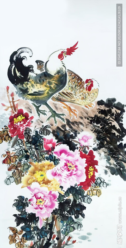 牡丹雄雞圖