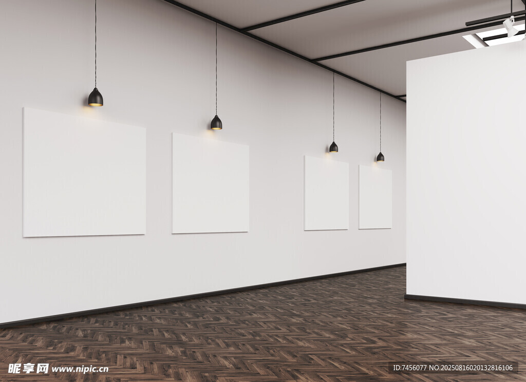 空曠藝術(shù)展廳待展畫作