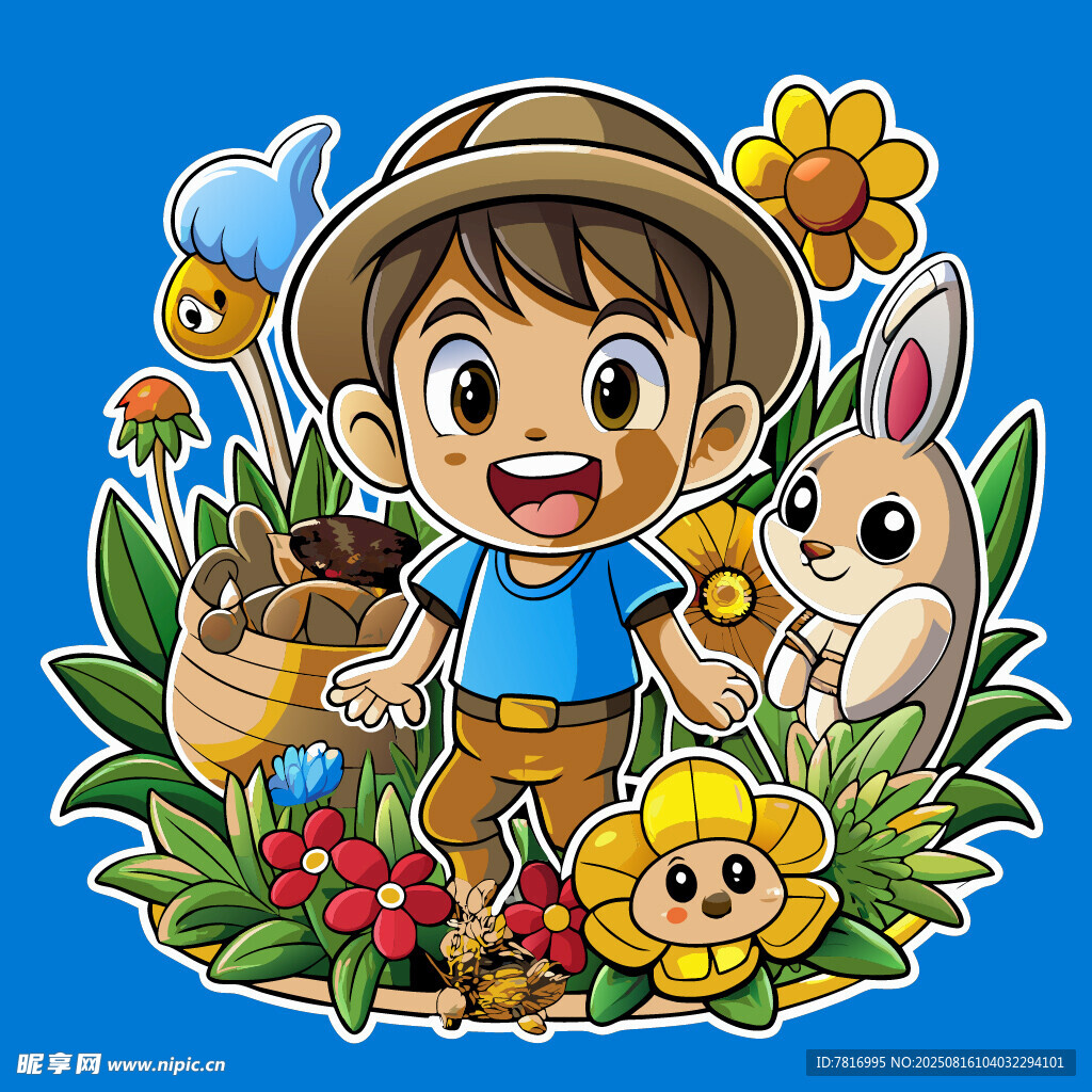 田園小男孩與動物歡樂時光