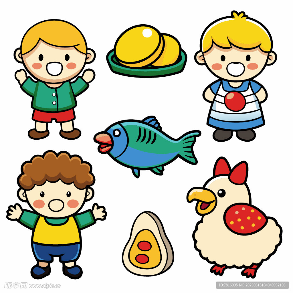 兒童與動物及物品插畫
