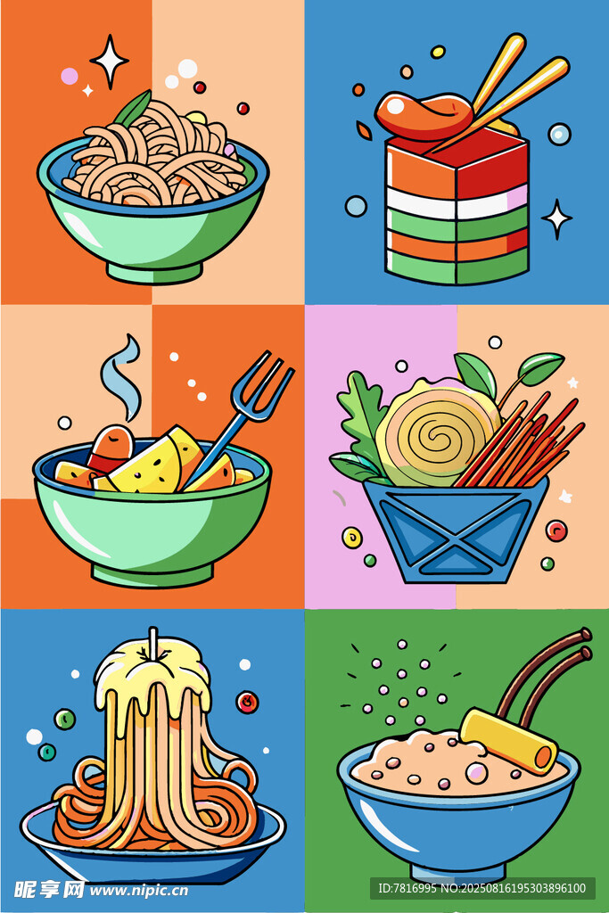 多彩美味面食插畫集合