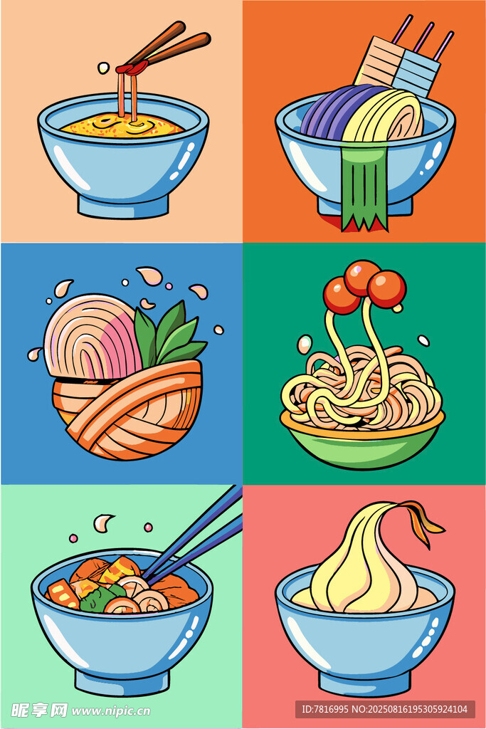 多彩面食插畫