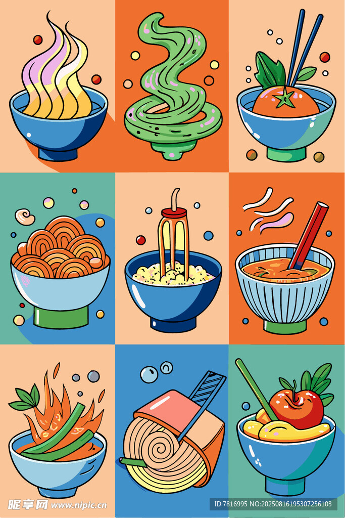 多彩面食插畫美味誘人