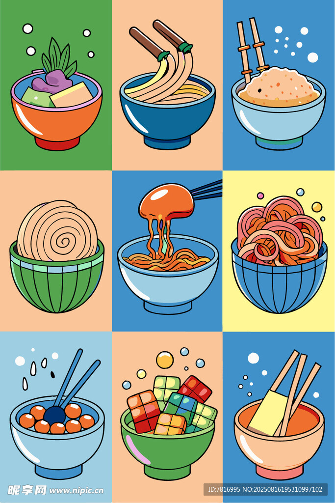 多彩美食插畫誘人餐食集合