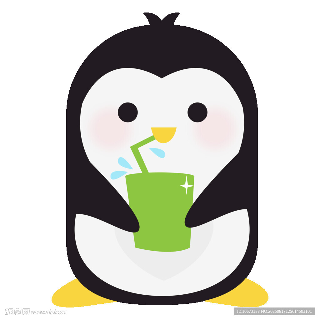 可愛企鵝手持綠植飲品