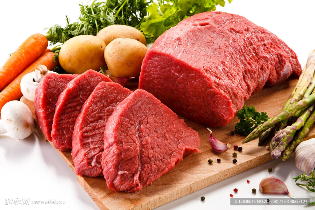 新鮮牛肉及配菜展示