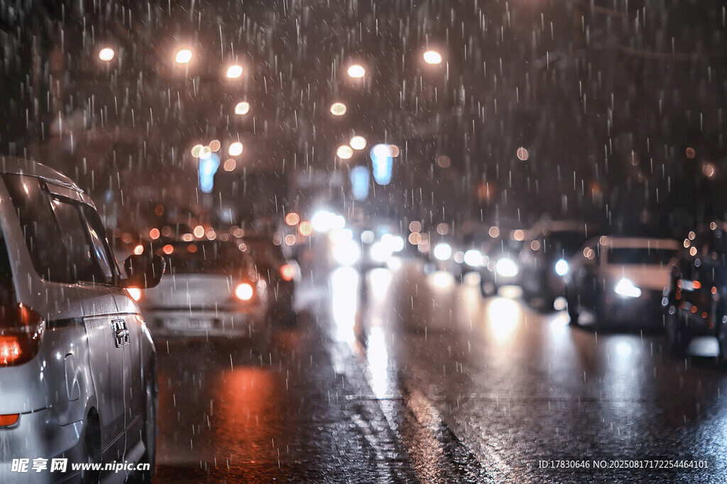 雨夜城市街道車流景象