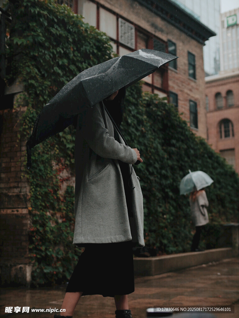雨中撐傘漫步的優(yōu)雅身影