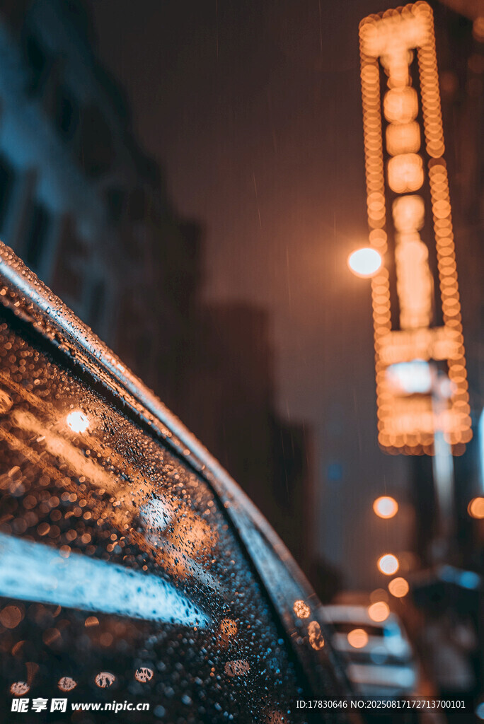 雨夜車窗下的城市街景