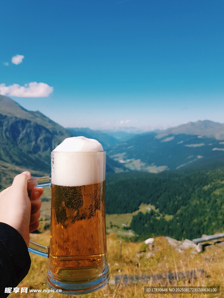 高山美景中暢飲啤酒