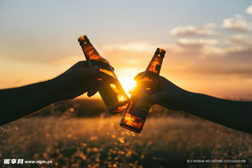 夕陽下的啤酒碰杯時刻