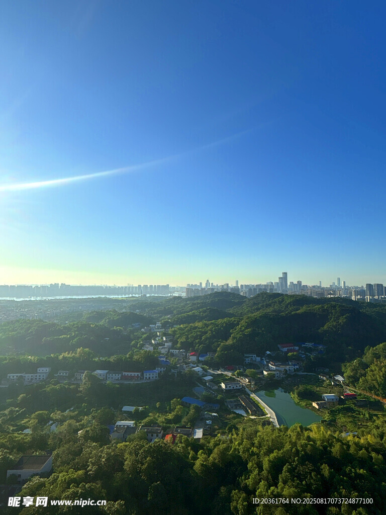 俯瞰綠意盎然的城市景觀