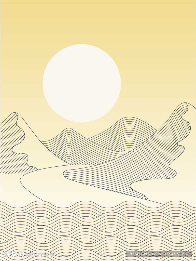 日出山海線條畫