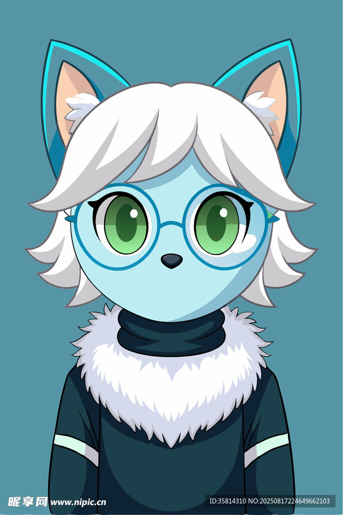藍(lán)耳白毛的可愛擬人化角色