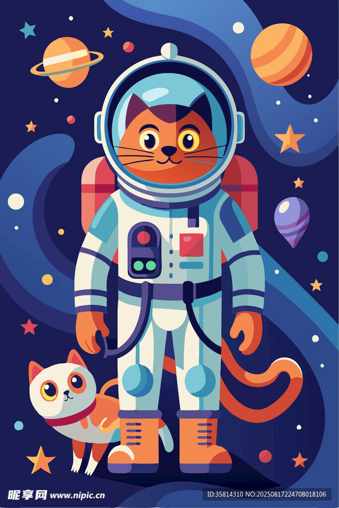 宇航貓咪遨游浩瀚宇宙