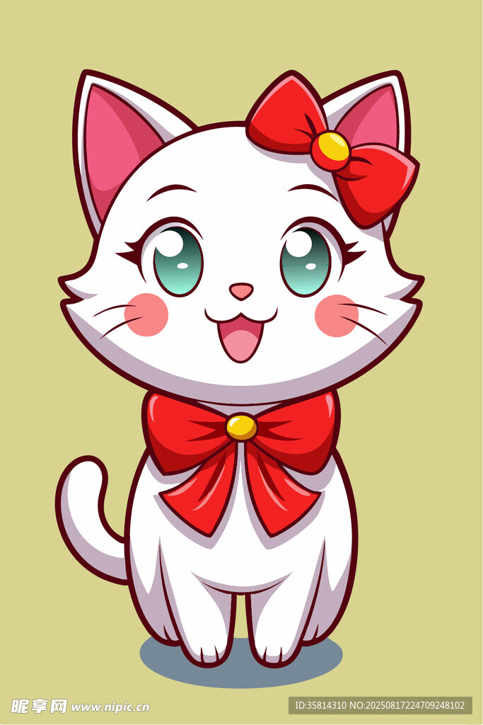 可愛(ài)系蝴蝶結(jié)小貓插畫