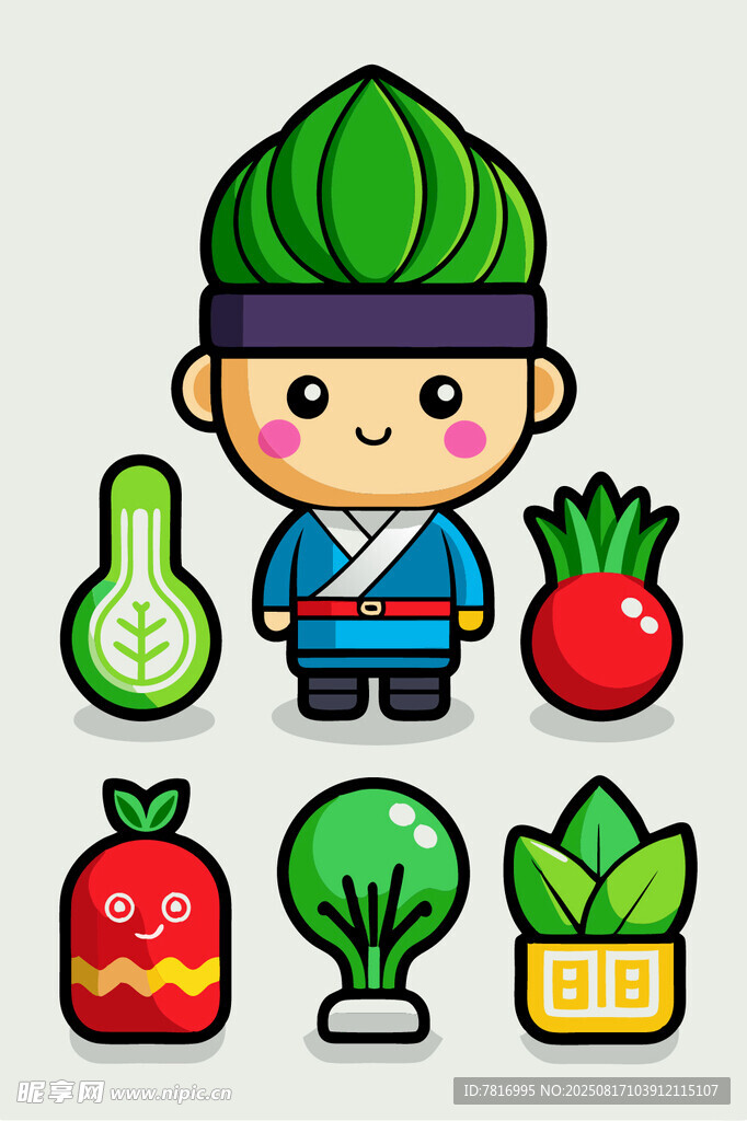卡通農(nóng)夫與多樣蔬菜