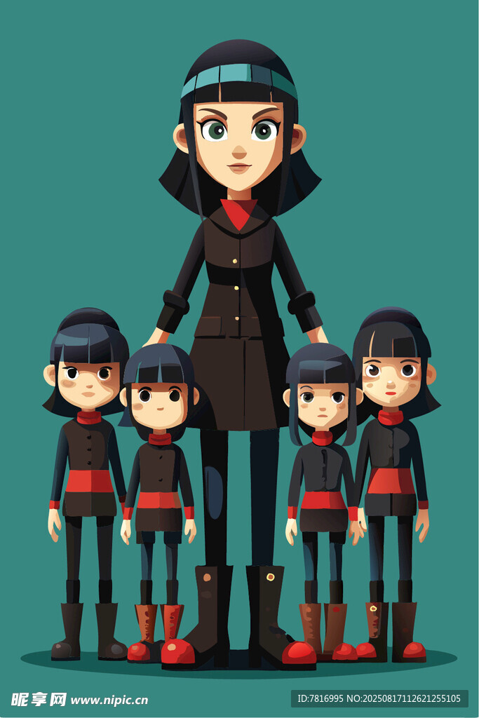 神秘黑衣女子與四孩童