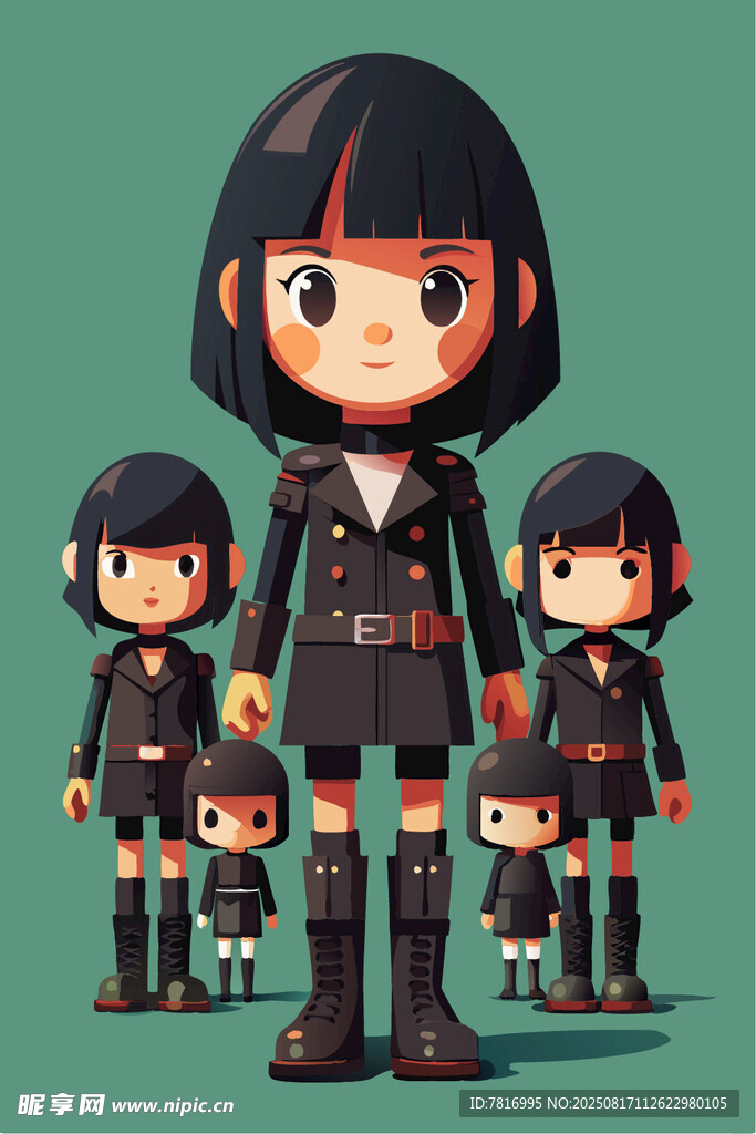 可愛動漫女孩團(tuán)隊形象