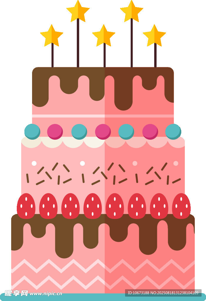 三層裝飾精美生日蛋糕