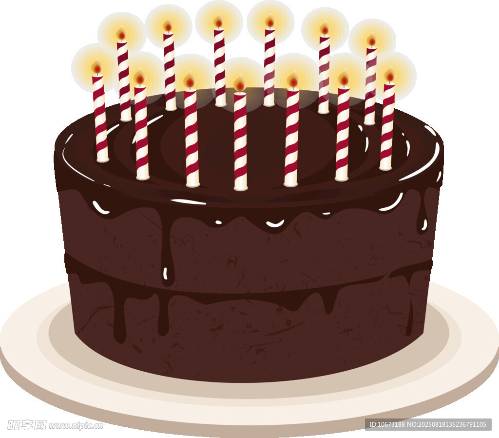巧克力生日蛋糕插滿蠟燭