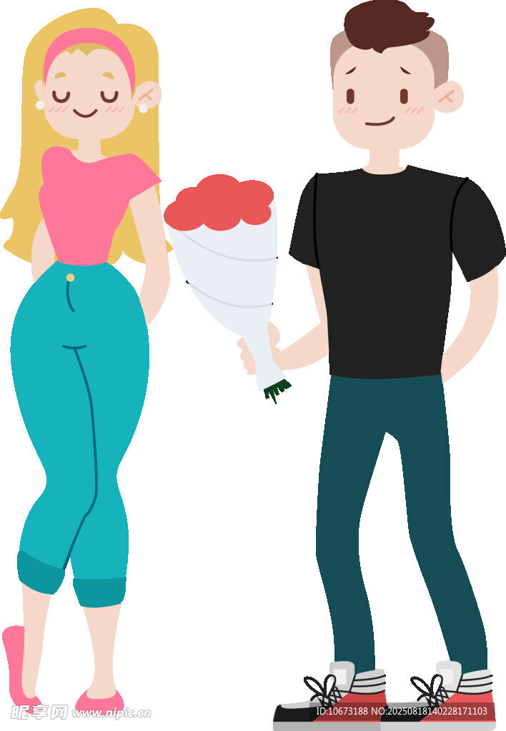 男孩捧花向女孩示愛