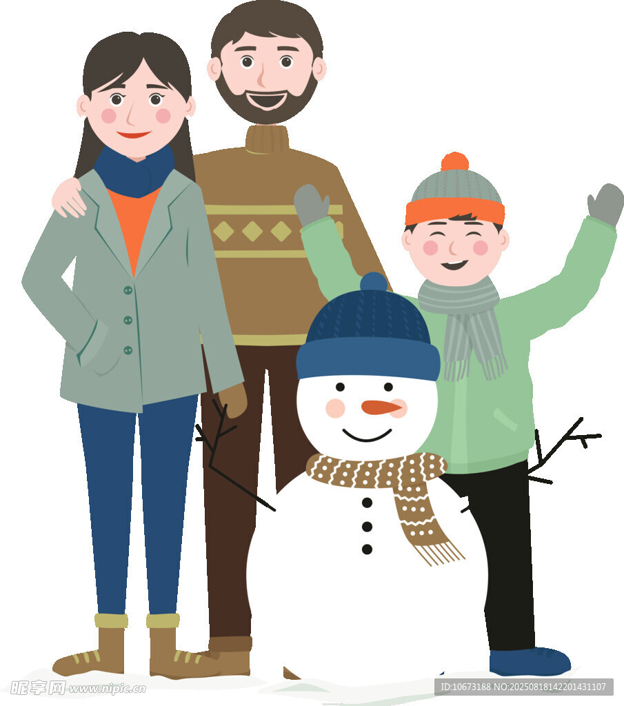 冬日家庭堆雪人歡樂時刻