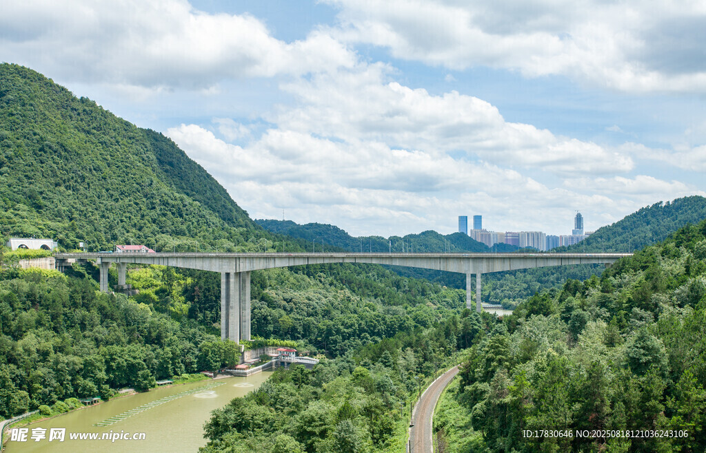 山間橋梁與蔥郁河谷景觀