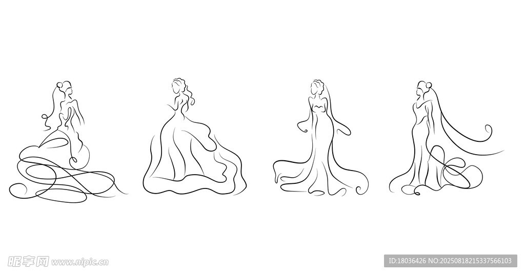 婚紗婚禮新娘禮服簡約線條png