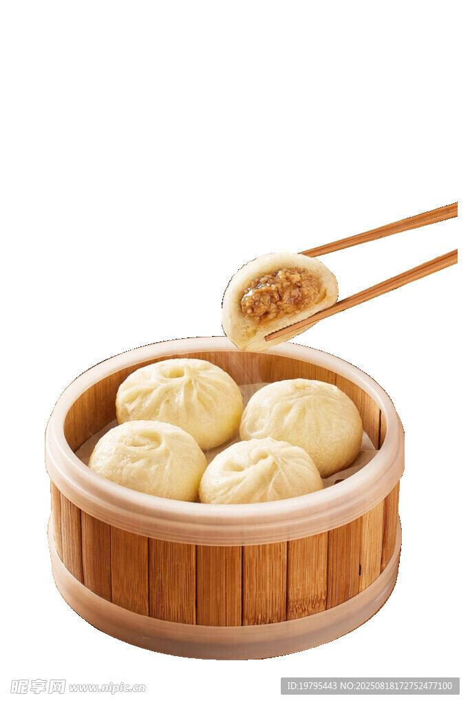 竹籠蒸包筷子夾起瞬間