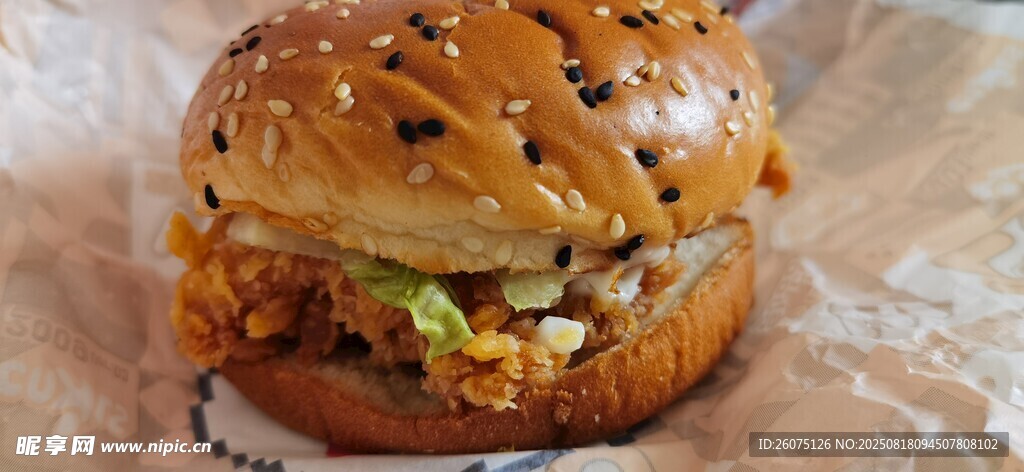 美味雞肉漢堡特寫