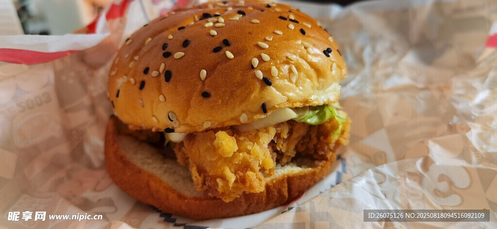 美味雞肉漢堡特寫