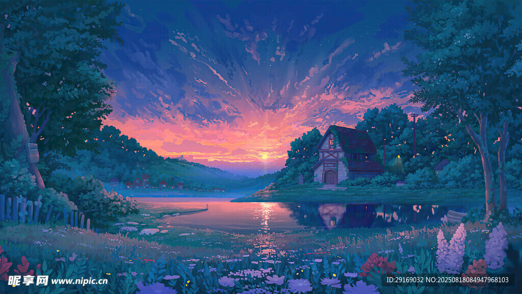 夢(mèng)幻湖畔黃昏美景