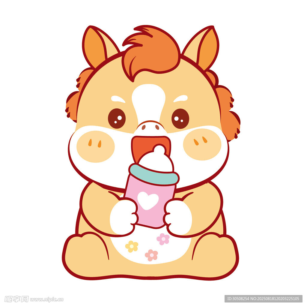 可愛小馬寶寶抱著奶瓶