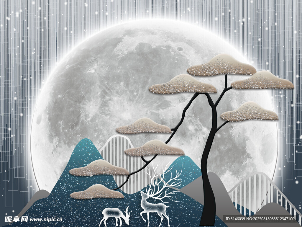 月夜山林下的靜謐景象