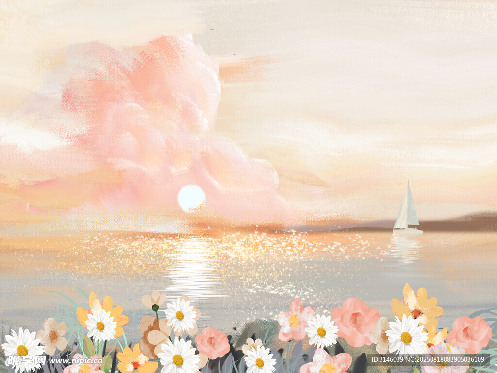 海邊花海與夢幻云彩景色