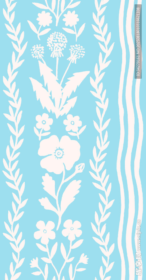 藍(lán)底白花簡(jiǎn)約花卉圖案