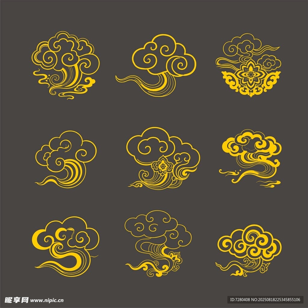 中式金色云紋圖案集合