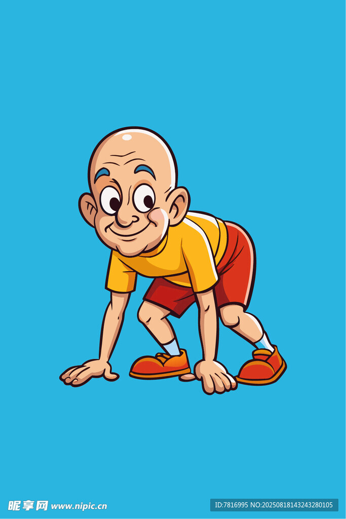 準(zhǔn)備起跑的卡通光頭小男孩