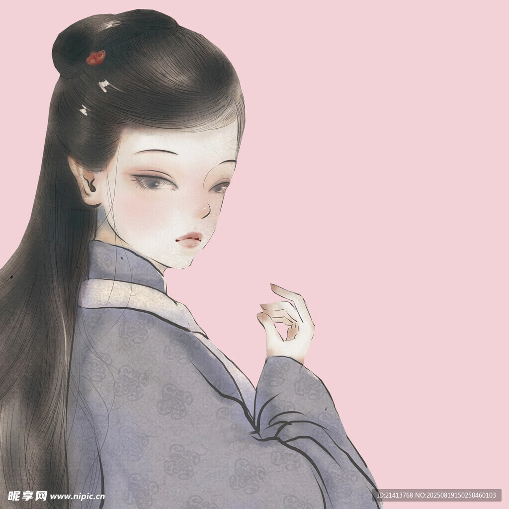 古風(fēng)長發(fā)女子優(yōu)雅姿態(tài)