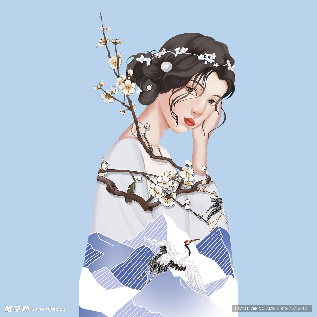 古風(fēng)女子倚花枝淺笑