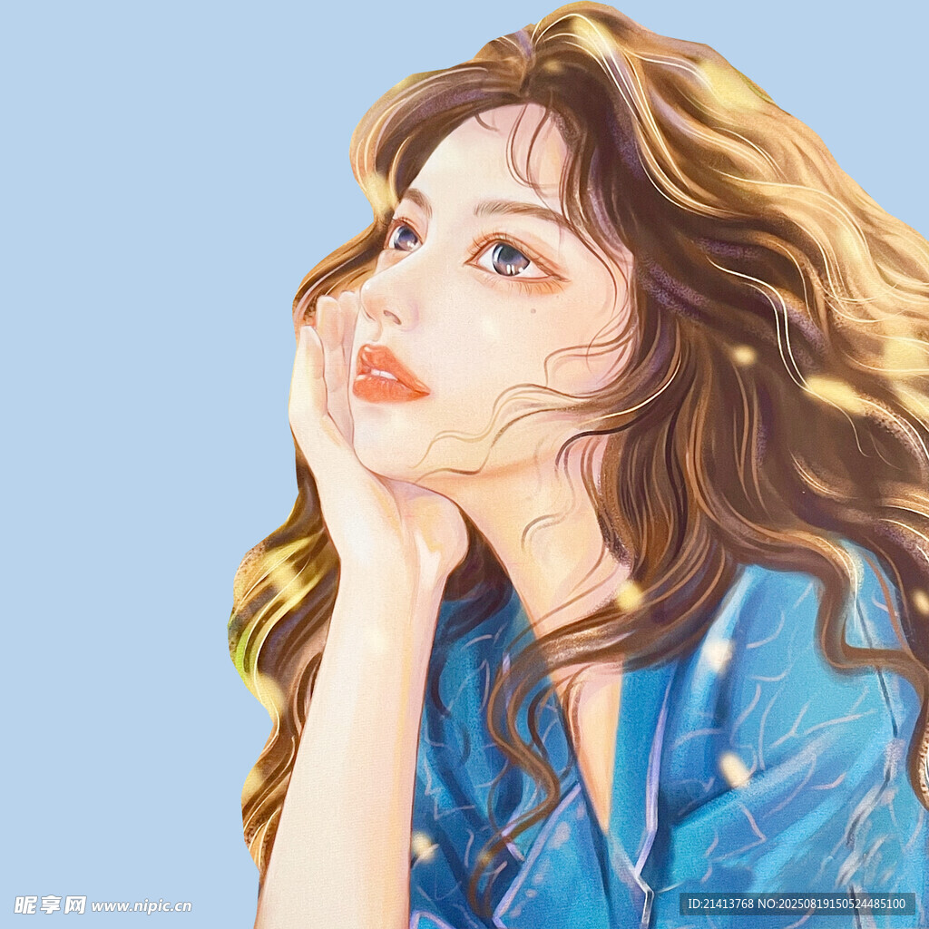 長發(fā)女子托腮的優(yōu)雅瞬間