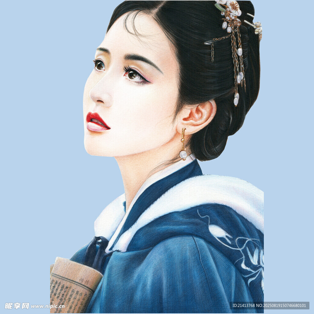 古風(fēng)女子持書卷側(cè)顏圖
