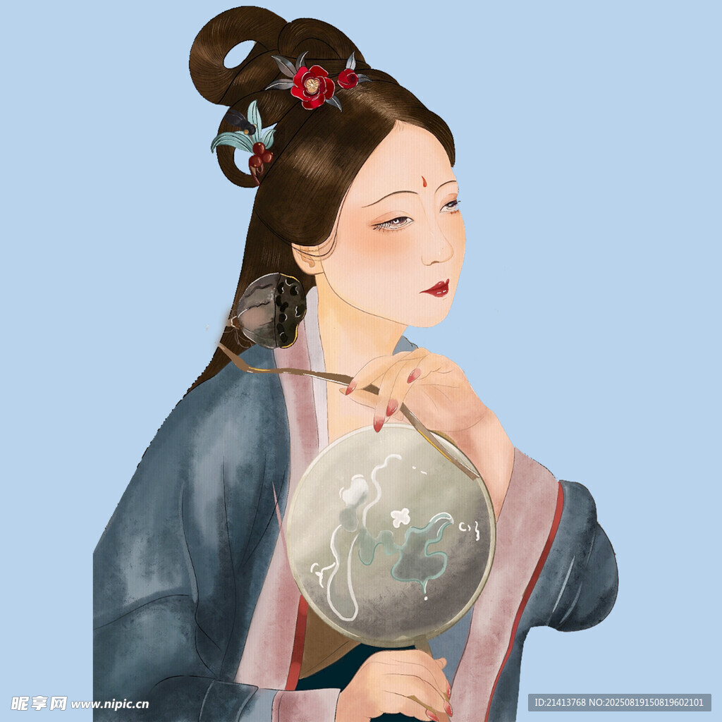 古風(fēng)女子持扇優(yōu)雅側(cè)顏