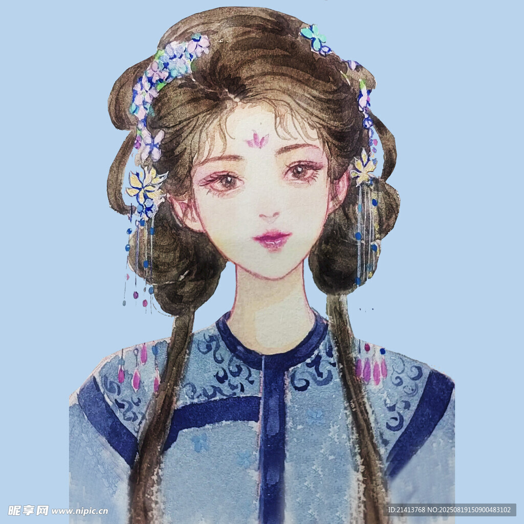 古風(fēng)雙辮女子典雅扮相