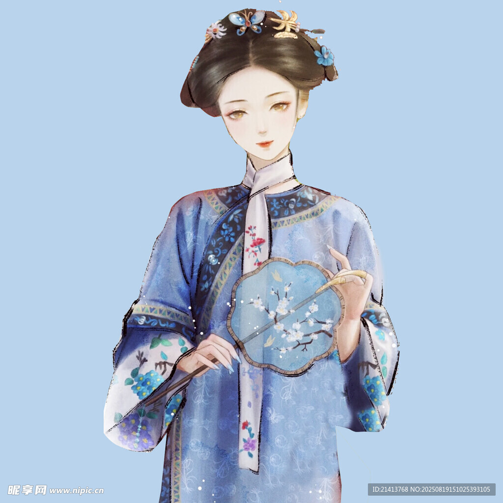 古典旗袍女子手持團(tuán)扇