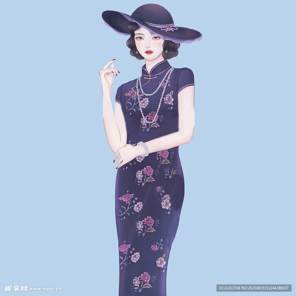 復(fù)古旗袍女士?jī)?yōu)雅造型