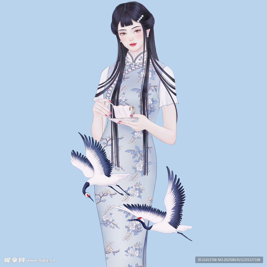 古風(fēng)女子與飛鳥相伴畫面